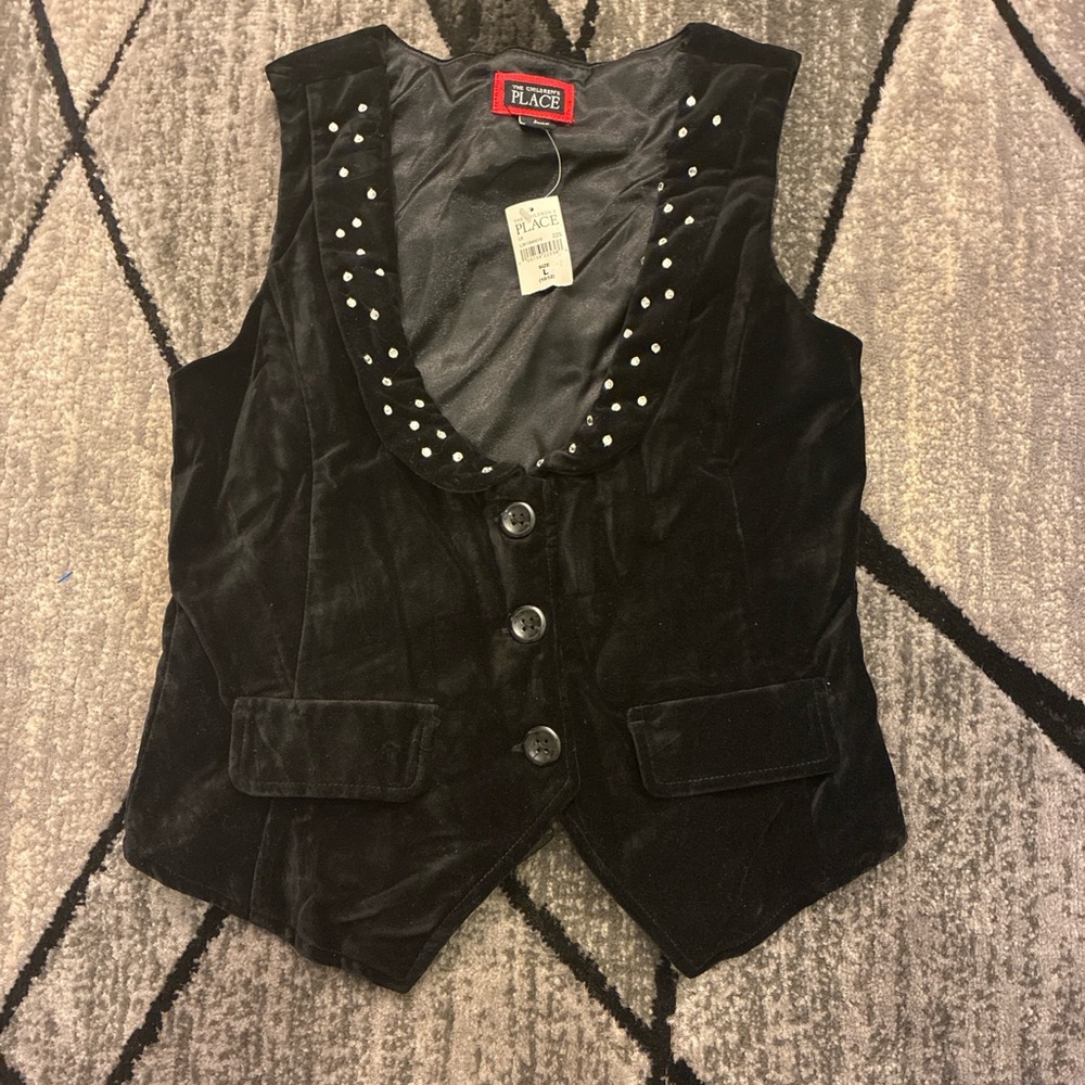 The Children's Place Black Velvet Studded Girls' Vest